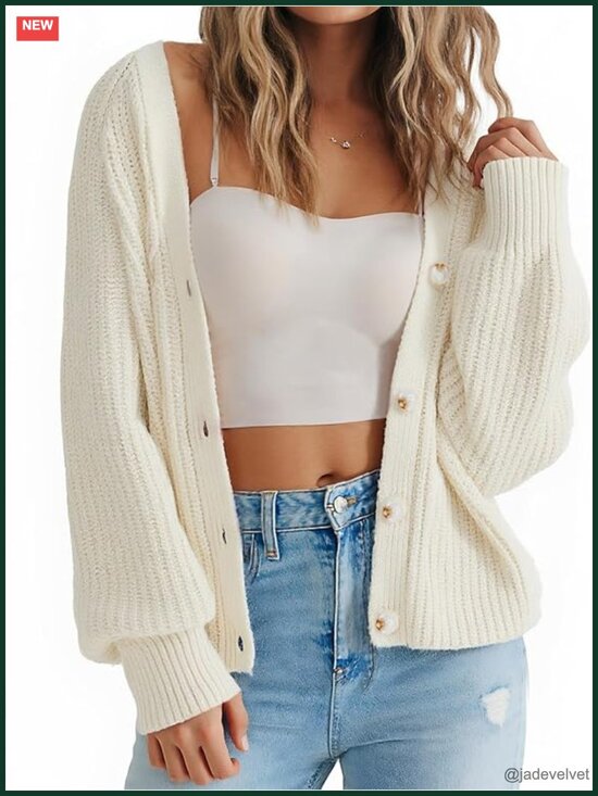 Sweaters - Women Long Sleeve Button Down Oversized Short Cardigan Fall Open Front Knit